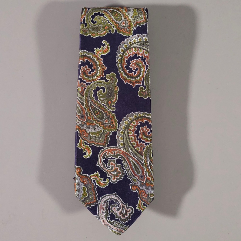 Paul Fredrick Necktie Mens OS Navy Blue Paisley Silk Made in Italy